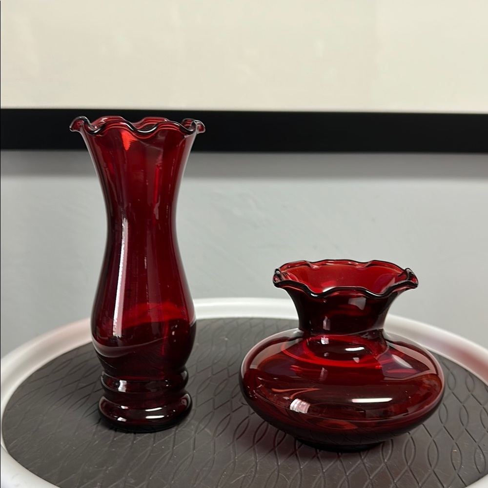 Anchor Hocking Ruby Glass Vase Duo